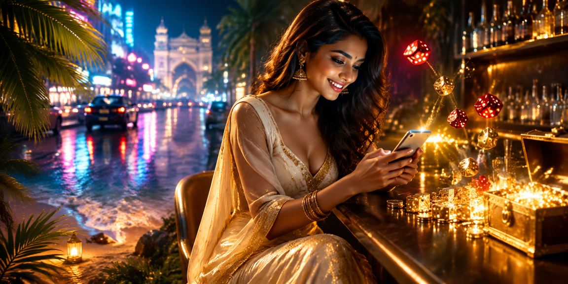 Stylish Mumbai city nightlife with dice game illustration